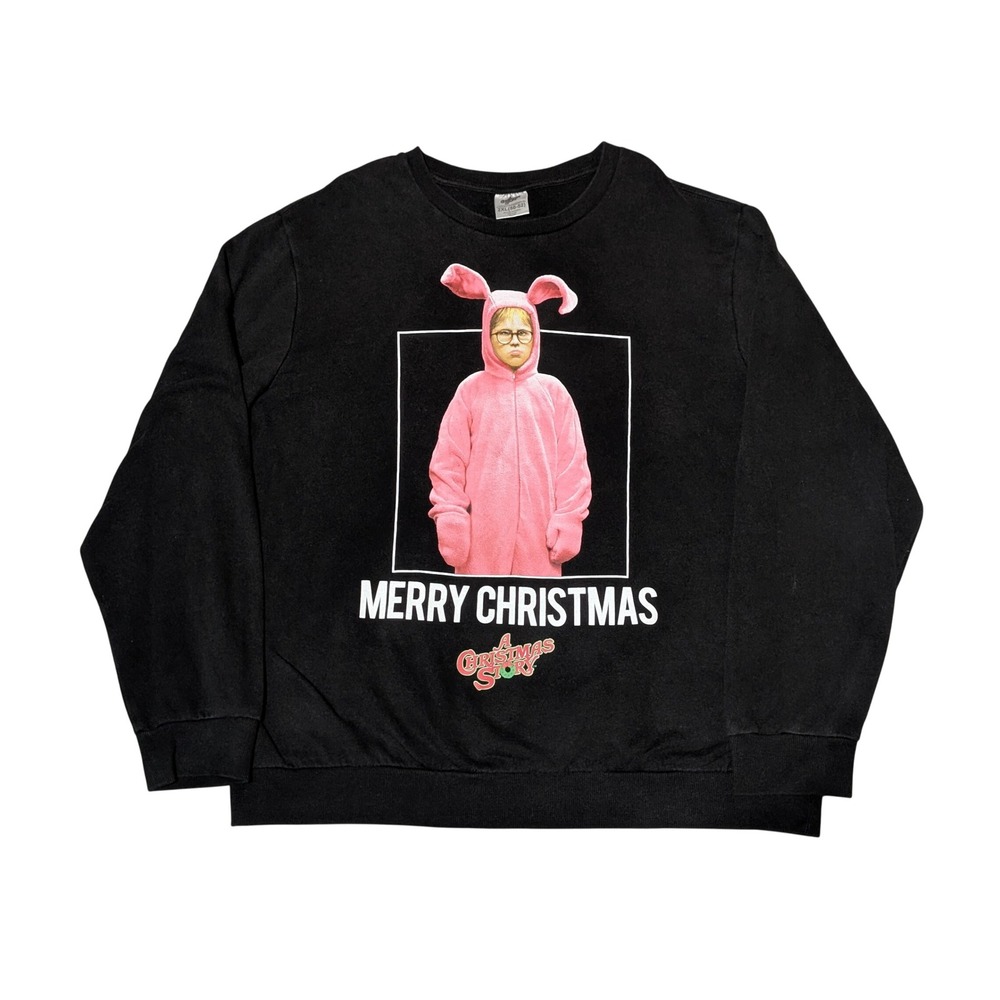 A Christmas Story Sweatshirt Mens 2XL Black Pink Bunny Ralphie Merry Christmas